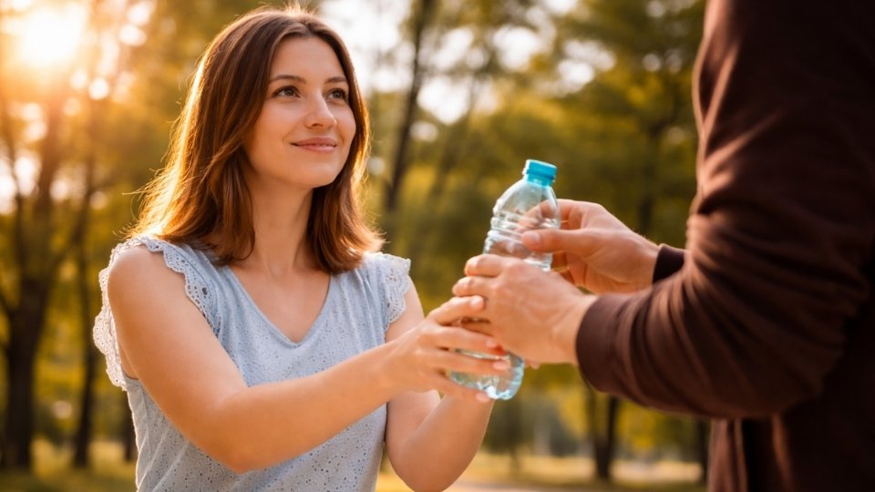 A Woman Getting a Bottle Of Water Signifying Asking For Help With PTSD and Depression