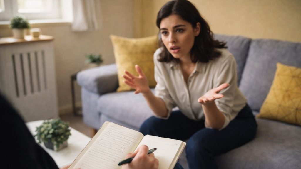 Woman speaking with a mental health professional about anxiety disorders