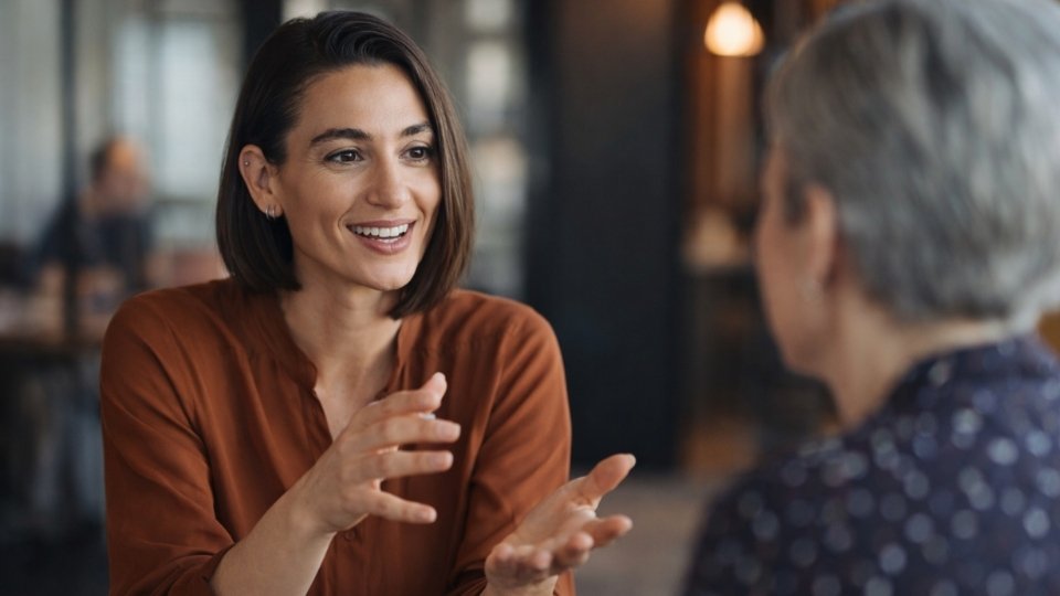 Woman talking to a mental health professional about holiday depression