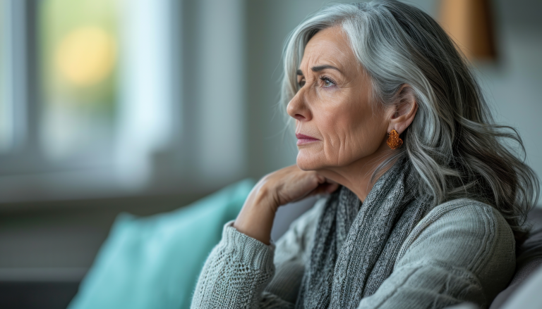 Woman reflecting on the deeper causes of her depression symptoms