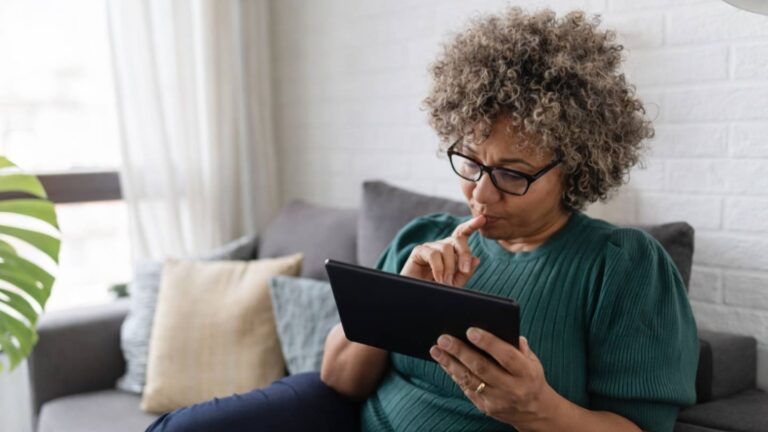 Woman reviewing her depression checklist results