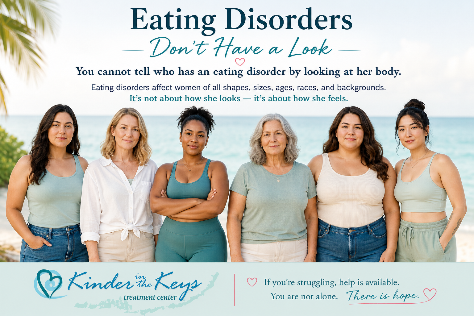 Diverse adult women illustrating that eating disorders can affect women of all ages, shapes, sizes, races, and backgrounds.