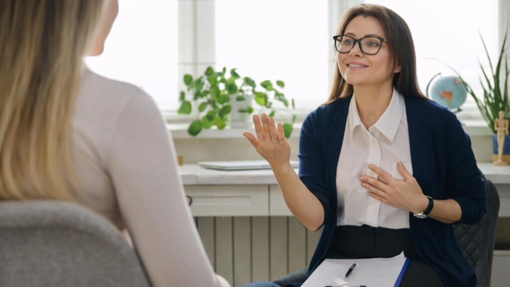 Female therapist and patient during an individual session at a holistic depression treatment center
