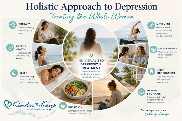Holistic approach to depression treating the whole woman through individualized therapy, physical health, sleep, nutrition, movement, relationships, and wellness