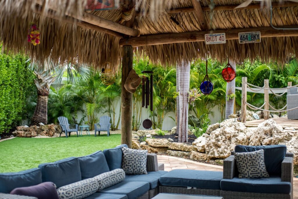 Cozy outdoor sofa seating area at Kinder in the Keys