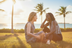 two women talking in the Florida Keys