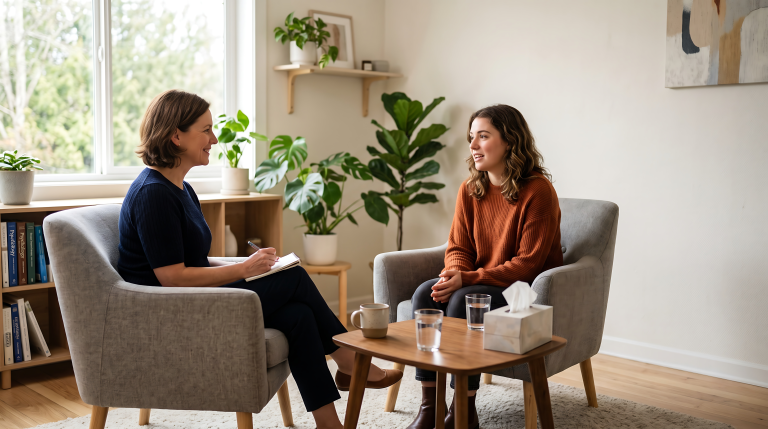 a therapist with a client