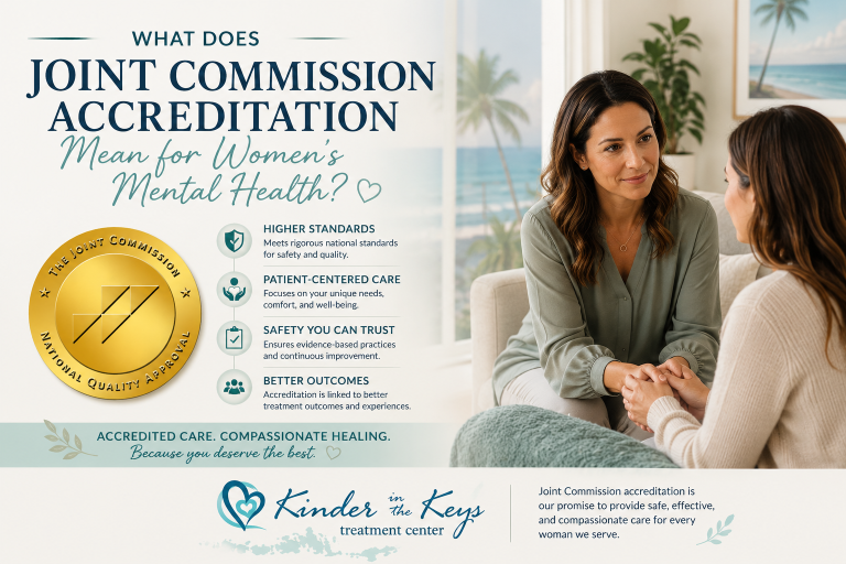 Joint Commission accreditation for women’s mental health care at Kinder in the Keys, highlighting safety, quality, patient-centered care, and higher treatment standards.