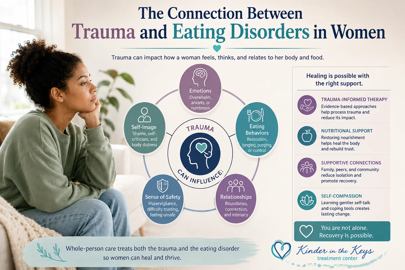 Trauma and eating disorders in women can affect emotions, self-image, eating behaviors, safety, and relationships