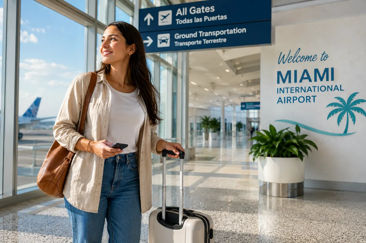 Woman traveling to Kinder in the Keys through Miami International Airport for residential treatment