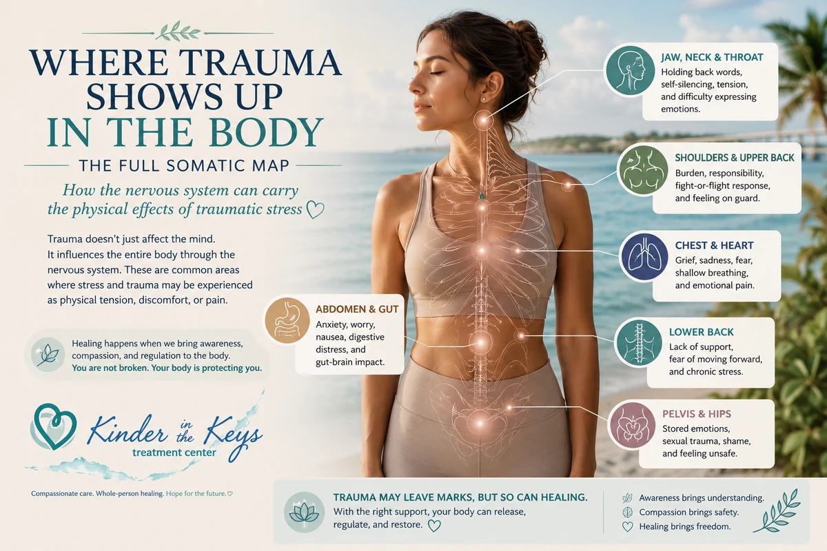 Somatic map showing where trauma and traumatic stress may show up in the body