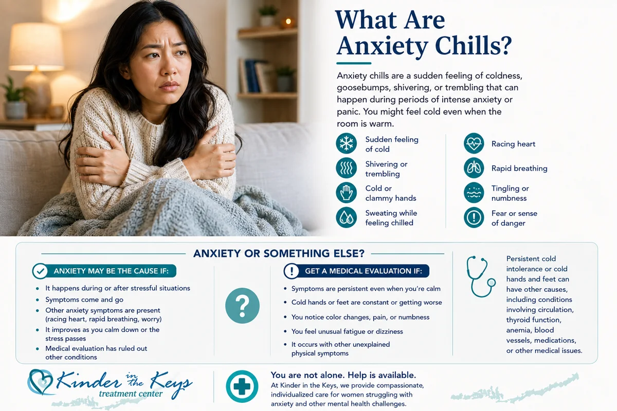 Can anxiety cause you to be cold? Woman experiencing anxiety chills and shivering