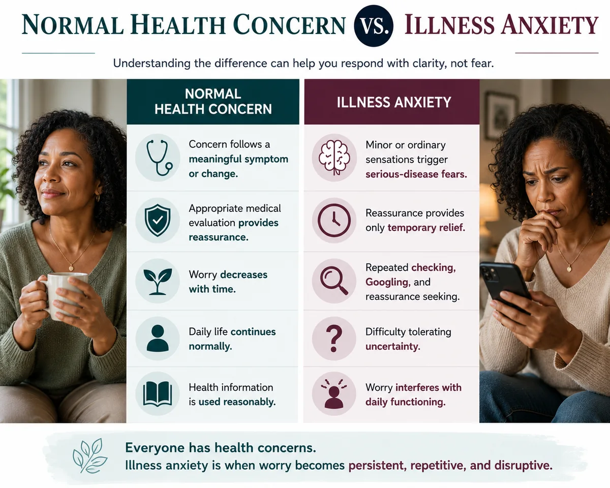 Signs of hypochondriasis compared with normal health concerns