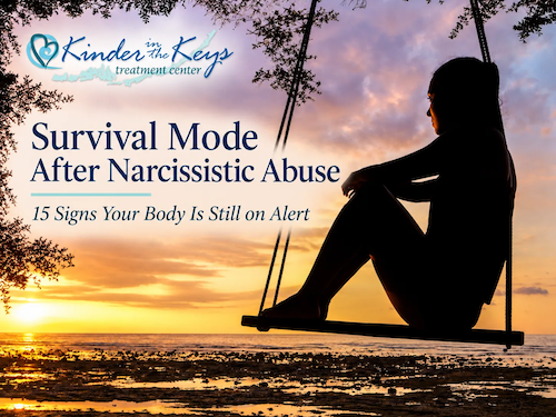 Survival mode after narcissistic abuse with woman sitting on a swing at sunset