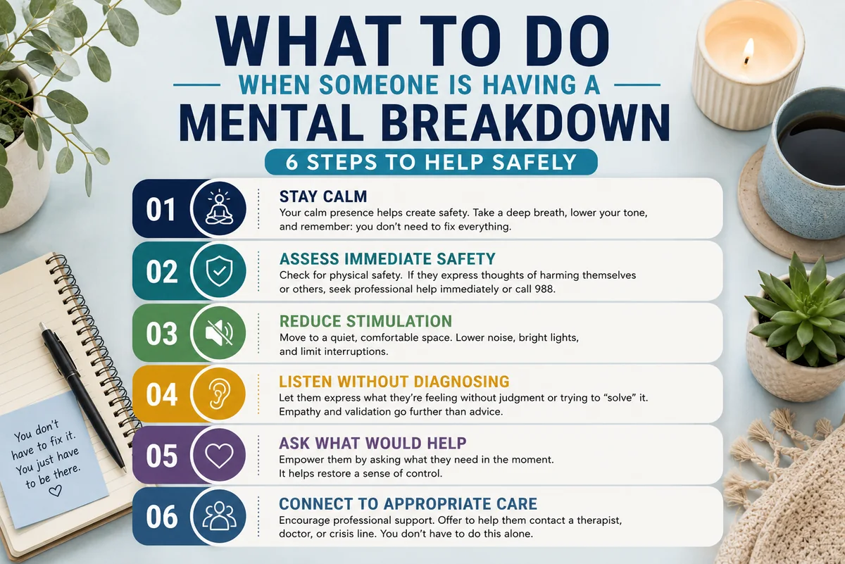 What to do when someone is having a mental breakdown with six steps to help safely